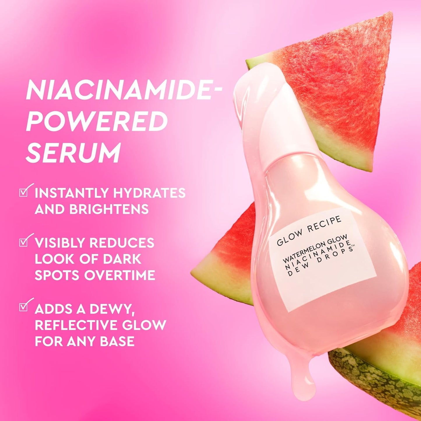 Glow Recipe Watermelon Glow Niacinamide Dew Drops Jumbo Size - Brightening Serum with Hyaluronic Acid & Moringa Oil + Vitamin E - Hydrating Lightweight Face Serum + Hyperpigmentation Treatment (80ml)