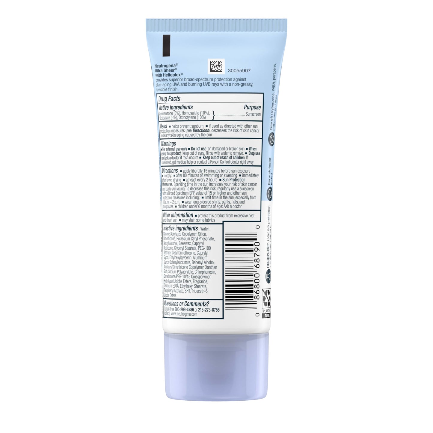 Neutrogena Ultra Sheer Dry-Touch Sunscreen For Face & Body, SPF 55 Broad Spectrum UVA/UVB Protection, Lightweight Water Resistant & Non-Greasy, Travel Size Sunscreen, 3 fl. oz