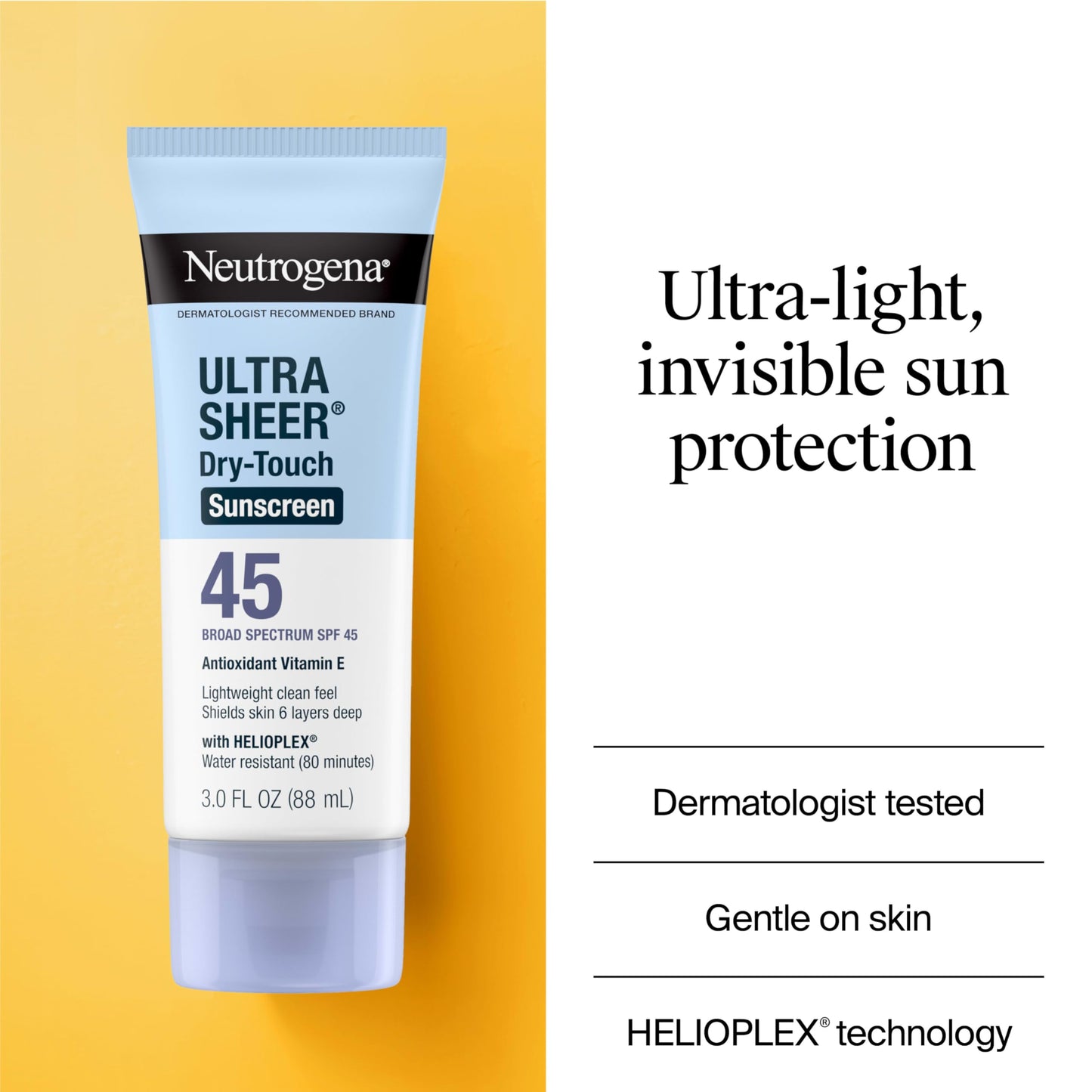 Neutrogena Ultra Sheer Dry-Touch Sunscreen For Face & Body, SPF 55 Broad Spectrum UVA/UVB Protection, Lightweight Water Resistant & Non-Greasy, Travel Size Sunscreen, 3 fl. oz