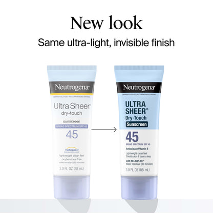 Neutrogena Ultra Sheer Dry-Touch Sunscreen For Face & Body, SPF 55 Broad Spectrum UVA/UVB Protection, Lightweight Water Resistant & Non-Greasy, Travel Size Sunscreen, 3 fl. oz