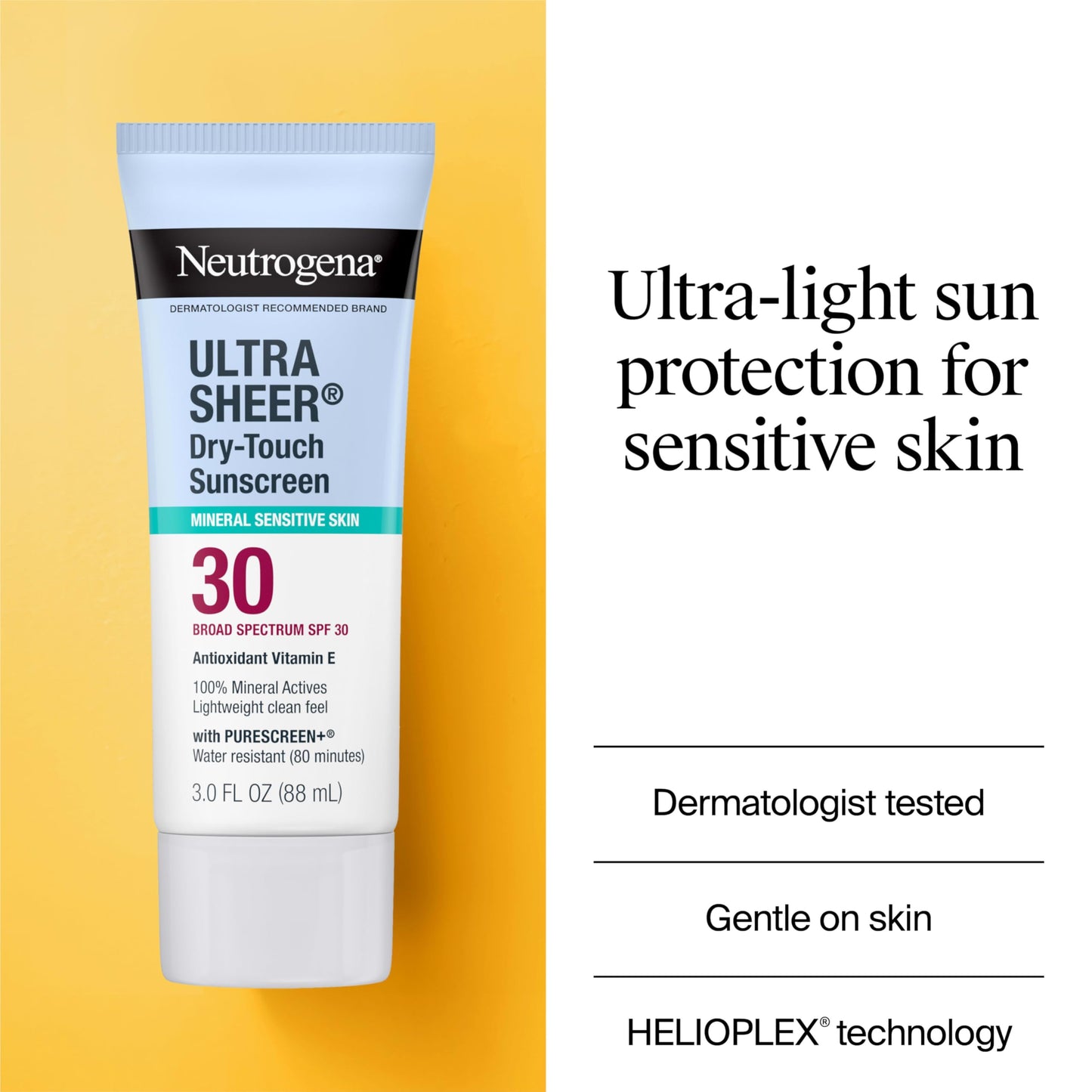 Neutrogena Ultra Sheer Dry-Touch Sunscreen For Face & Body, SPF 55 Broad Spectrum UVA/UVB Protection, Lightweight Water Resistant & Non-Greasy, Travel Size Sunscreen, 3 fl. oz
