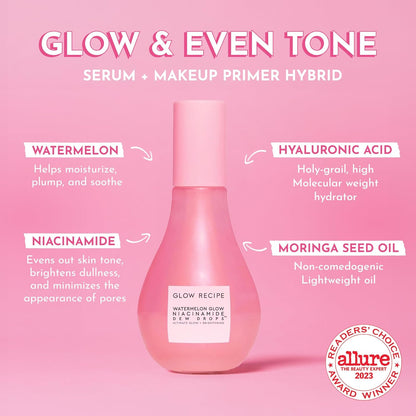 Glow Recipe Watermelon Glow Niacinamide Dew Drops Jumbo Size - Brightening Serum with Hyaluronic Acid & Moringa Oil + Vitamin E - Hydrating Lightweight Face Serum + Hyperpigmentation Treatment (80ml)