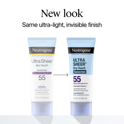 Neutrogena Ultra Sheer Dry-Touch Sunscreen For Face & Body, SPF 55 Broad Spectrum UVA/UVB Protection, Lightweight Water Resistant & Non-Greasy, Travel Size Sunscreen, 3 fl. oz