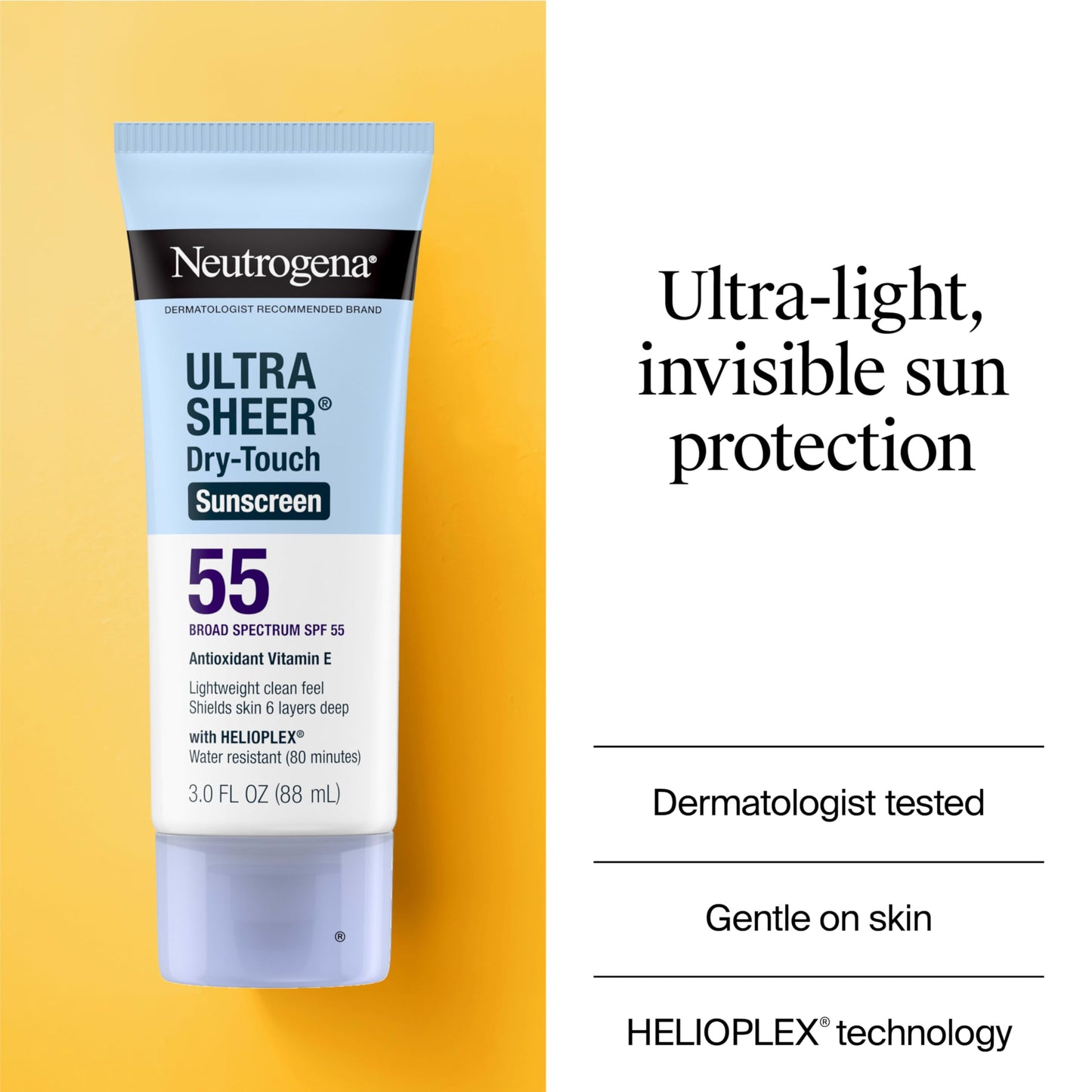 Neutrogena Ultra Sheer Dry-Touch Sunscreen For Face & Body, SPF 55 Broad Spectrum UVA/UVB Protection, Lightweight Water Resistant & Non-Greasy, Travel Size Sunscreen, 3 fl. oz