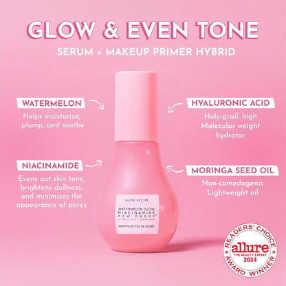 Glow Recipe Watermelon Glow Niacinamide Dew Drops Jumbo Size - Brightening Serum with Hyaluronic Acid & Moringa Oil + Vitamin E - Hydrating Lightweight Face Serum + Hyperpigmentation Treatment (80ml)