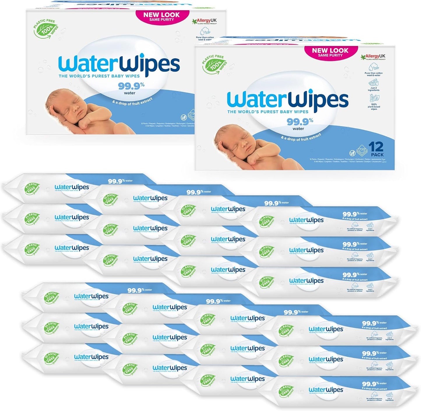 WaterWipes Original Plastic Free Baby Wipes, 720 wet wipes (12 packs)